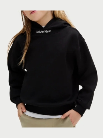 Calvin Klein felpa kids/junior nera con cappuccio embro logo ricamato