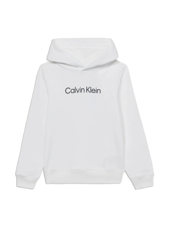Calvin Klein FELPA CON CAPPUCCIO KIDS/JUNIOR IN COTONE BIANCO CON LOGO FRONTALE
