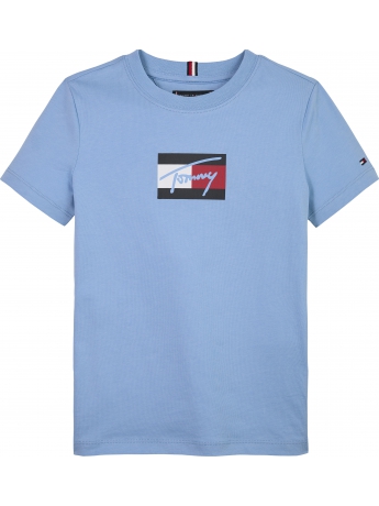 Tommy Hilfiger T-shirt kids/junior in COTONE CELESTE  con LOGO  bandierA