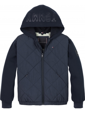 Tommy Hilfiger GIUBBOTTO Bomber KIDS/JUNIOR relaxed fit IN NYLON trapuntato  BLU E LOGO SUL CAPPUCCIO