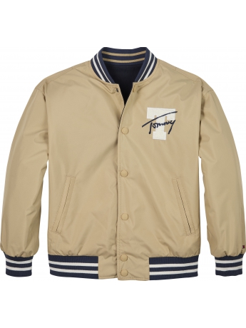 Tommy Hilfiger GIUBBOTTO Bomber REVERSIBILE KIDS/JUNIOR  IN NYLON BEIGE INTERNO BLU  CON LOGO SUL PETTO E SUL RETRO
