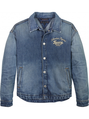 Tommy Hilfiger GIUBBOTTO JUNIOR IN DENIM BLU MEDIO CON RICAMO SUL PETTO