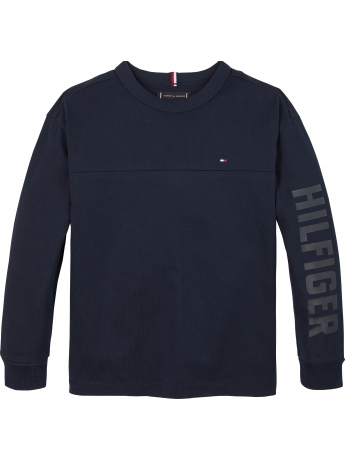 Tommy Hilfiger T-shirt KIDS/JUNIOR  IN COTONE BLU a maniche lunghe con STAMPA LOGO SULLA MANICA