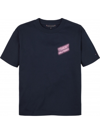 Tommy Hilfiger T-SHIRT KIDS/JUNIOR  IN COTONE BLU a maniche corte con grafica  neon