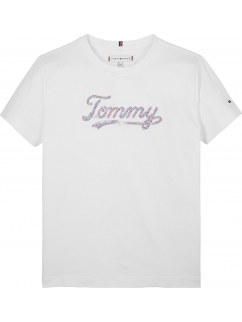 Tommy Hilfiger T-shirt KIDS/JUNIOR IN COTONE BIANCO  CON LOGO PALLIETTES