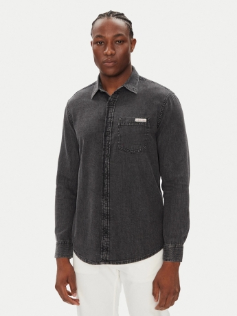 Calvin Klein camicia di jeans GRIGIO SCURO CON TASCHINO E LOGO