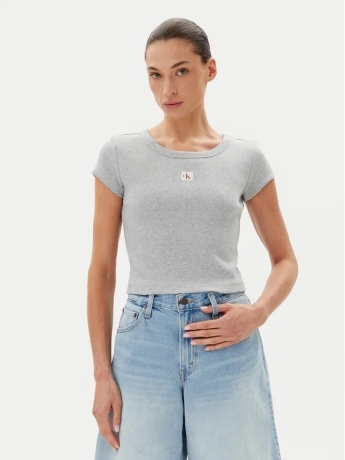 Calvin Klein T-shirt cropped  slim in cotone a coste con logo