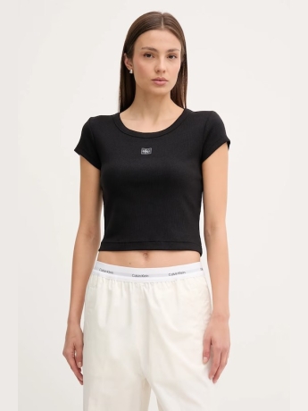 Calvin Klein T-shirt cropped  slim in cotone nero a coste con logo
