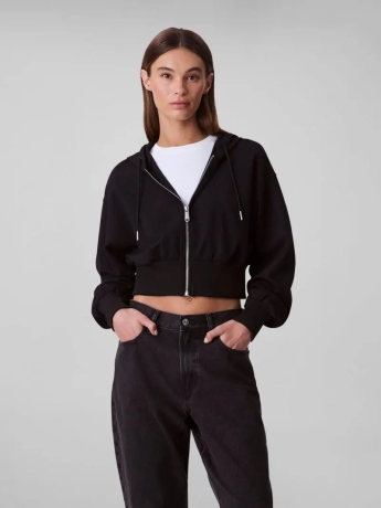 Calvin Klein Felpa con cappuccio e cerniera in cotone nero con stampa logo  posteriore