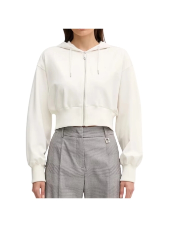 Calvin Klein Felpa con cappuccio e cerniera in cotone panna con stampa logo  posteriore