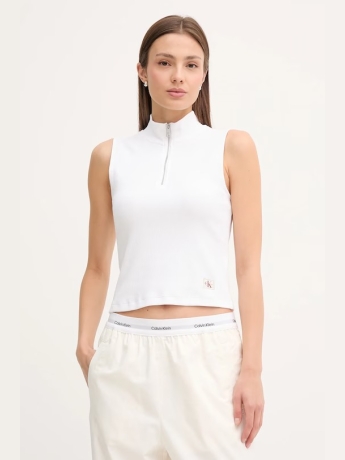 Calvin Klein t-shirt smanicata con zip in cotone nero