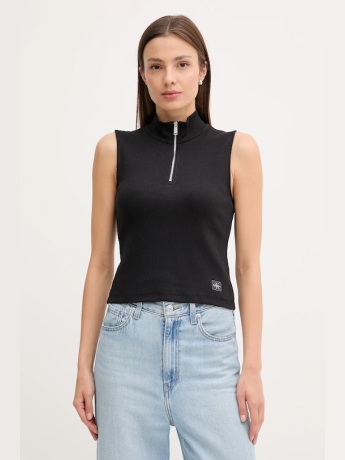 Calvin Klein t-shirt smanicata con zip in cotone bianco