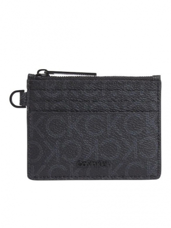 Calvin Klein porta carte con porta monete in ecopelelle nera logo all over