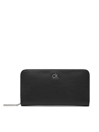 Calvin Klein PORTAFOGLIO GRANDE ZIP AROUND IN ECOPELLE NERA CON LOGO