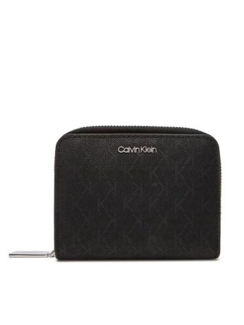 Calvin Klein PORTAFOGLIO PICCOLO ZIP AROUND IN ECOPELLE NERA LOGATA