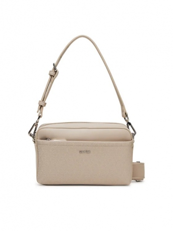 Calvin Klein borsa camera bag in ecopelle beige con tracolla e loho all over