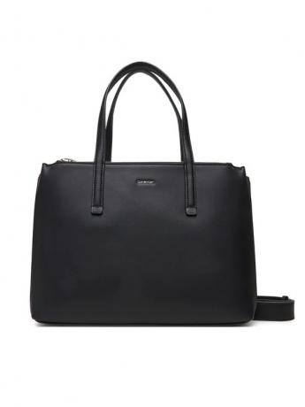 Calvin Klein borsa tote in ecopelle liscia nera con tracolla e logo