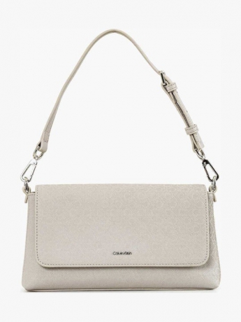 Calvin Klein borsa con pattina e tracoolla  in ecopelle beige con logo all over
