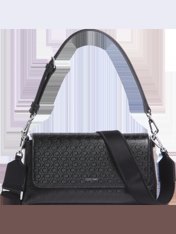 Calvin Klein borsa con pattina e tracoolla  in ecopelle nera con logo all over