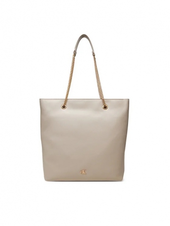 Calvin Klein borsa shopping in ecopelle beige con manici catena e logo