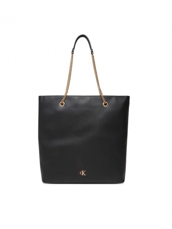 Calvin Klein borsa shopping in ecopelle nera con manici catena e logo