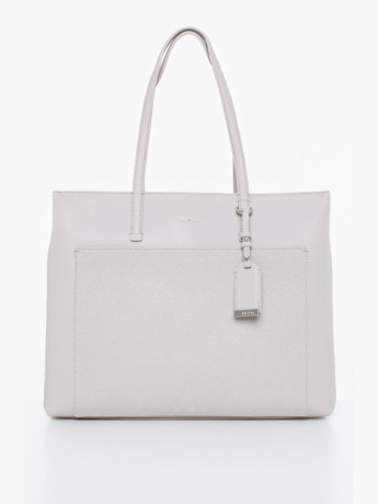 Calvin Klein borsa SHOPPER in ecopelle bianca  con tasca logata
