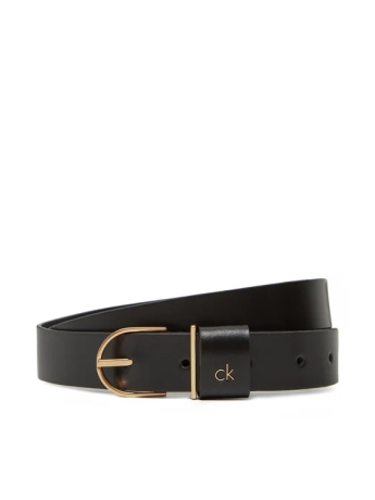 Calvin Klein cintura 25MM in pelle nera con logo metallo oro