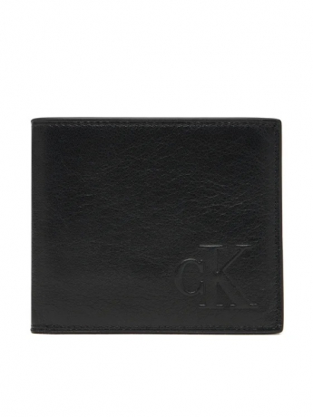 Calvin Klein portafoglio in pelle nera con doppia tasca e porta monete e logo impresso