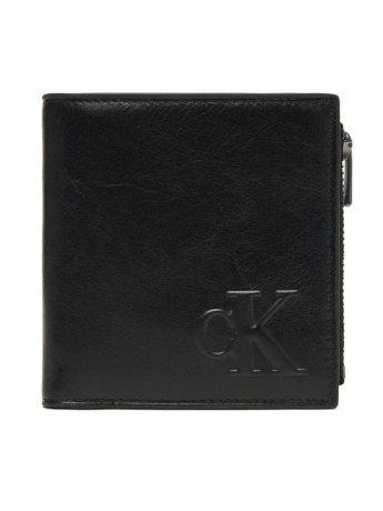 Calvin Klein Sportafoglio con zip in pelle nera con logo impresso