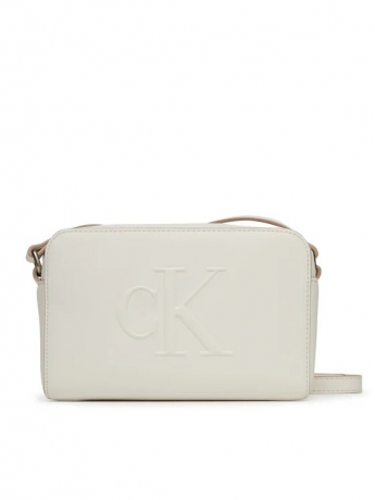Calvin Klein borsa camera bag in ecopelle beige con logo ck frontale