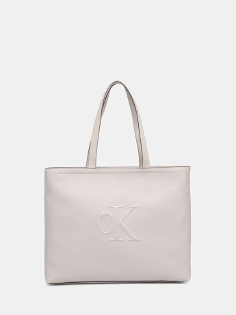 Calvin Klein borsa TOTE34 IN ECOPELLE PANNA CON LOGO MONOGRAMM