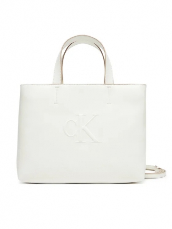 Calvin Klein BORSA MINI SHOPPING IN ECOPELLE BEIGE CHIARO CON LOGO FRONTALE