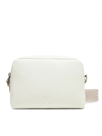 Calvin Klein BORSA CAMERA BAG IN ECOPELLE MARTELLATA  BEIGE CHIARO CON ZIP E TRACOLLA LOGATA