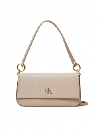 Calvin Klein BORSA SHOULDER POUCH IN ECOPELLE BEIGE CON LOGO E DETTAGLI ORO