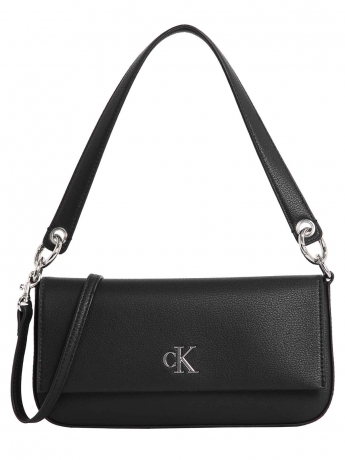 Calvin Klein BORSA SHOULDER POUCH IN ECOPELLE NERA CON LOGO E DETTAGLI ORO