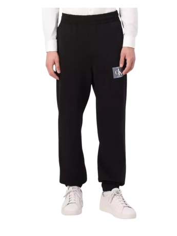 Calvin Klein PANTALONE JOGGIN IN COTONE NERO CON POLSINI E LOGO SUL GAMBALE