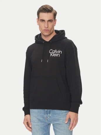Calvin Klein FELPA CON CAPPUCCIO IN COTONE FELPATO NERO CON LOGO SUL PETTO