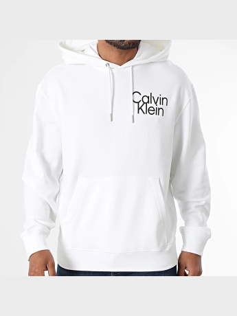 Calvin Klein FELPA CON CAPPUCCIO IN COTONE FELPATO BIANCO CON LOGO SUL PETTO