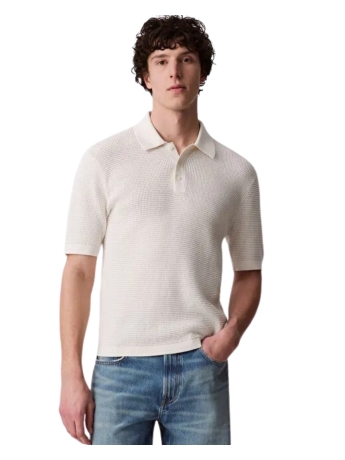 Calvin Klein POLO IN MAGLIA a nido d'ape BIANCA