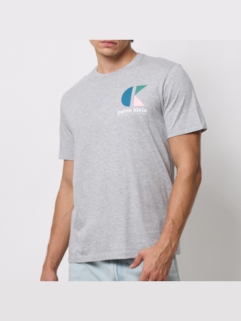 Calvin Klein Tshirt grigia con logo graphic colorato