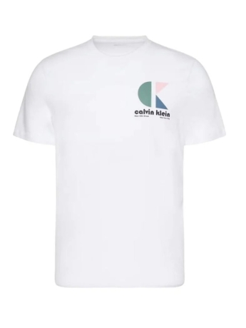 Calvin Klein Tshirt bianca con logo graphic colorato