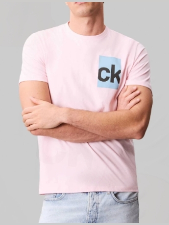 Calvin Klein tshirt rosa uomo in cotone stampa logo sul petto