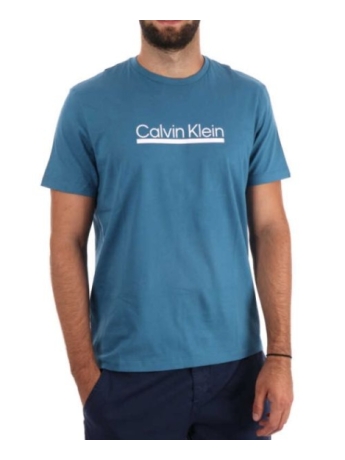 Calvin Klein T-SHIRT PETROLIO CON LOGO CENTRALE