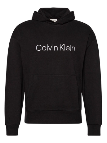 Calvin Klein FELPA CON CAPPUCCIO IN COTONE NERO CON STAMPA LOGO FRONTALE