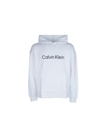 Calvin Klein FELPA CON CAPPUCCIO IN COTONE BIANCO CON STAMPA LOGO FRONTALE