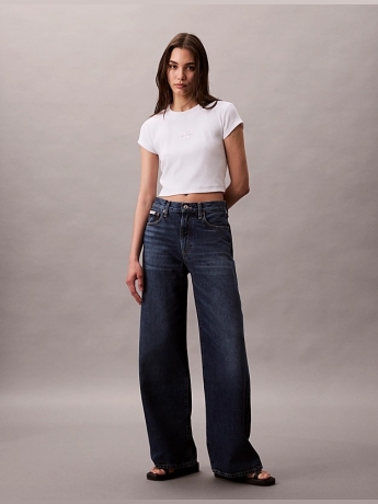 Calvin Klein Jeans Wide Leg in denim lavaggio medo scuro sabbiato