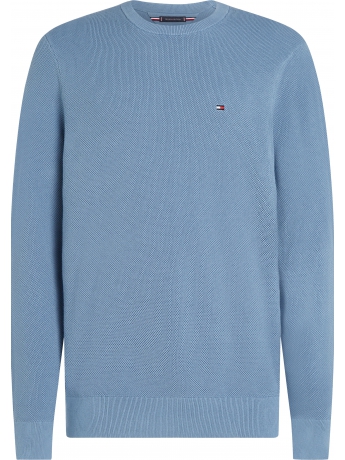 Tommy Hilfiger MAGLIA IN COTONE STRUTTURATO CELESTE  CON LOGO