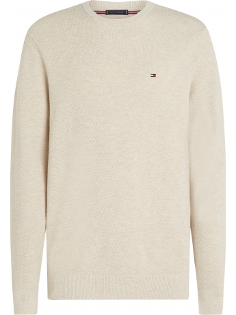 Tommy Hilfiger MAGLIA IN COTONE STRUTTURATO BEIGE CON LOGO