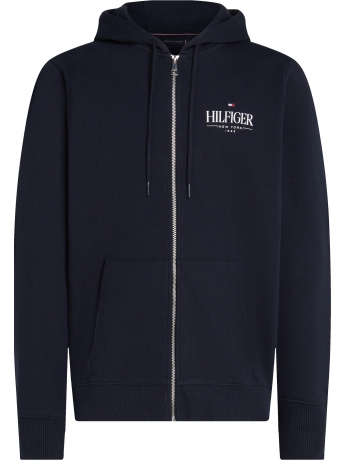 Tommy Hilfiger FELPA CON CAPPUCCIO E ZIP IN COTONE BLU CON LOGO SUL PETTO