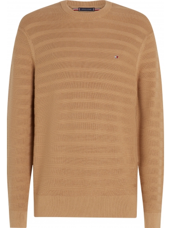 Tommy Hilfiger MAGLIA IN COTONE ARMATURATO A RIGHE CAMMELLO